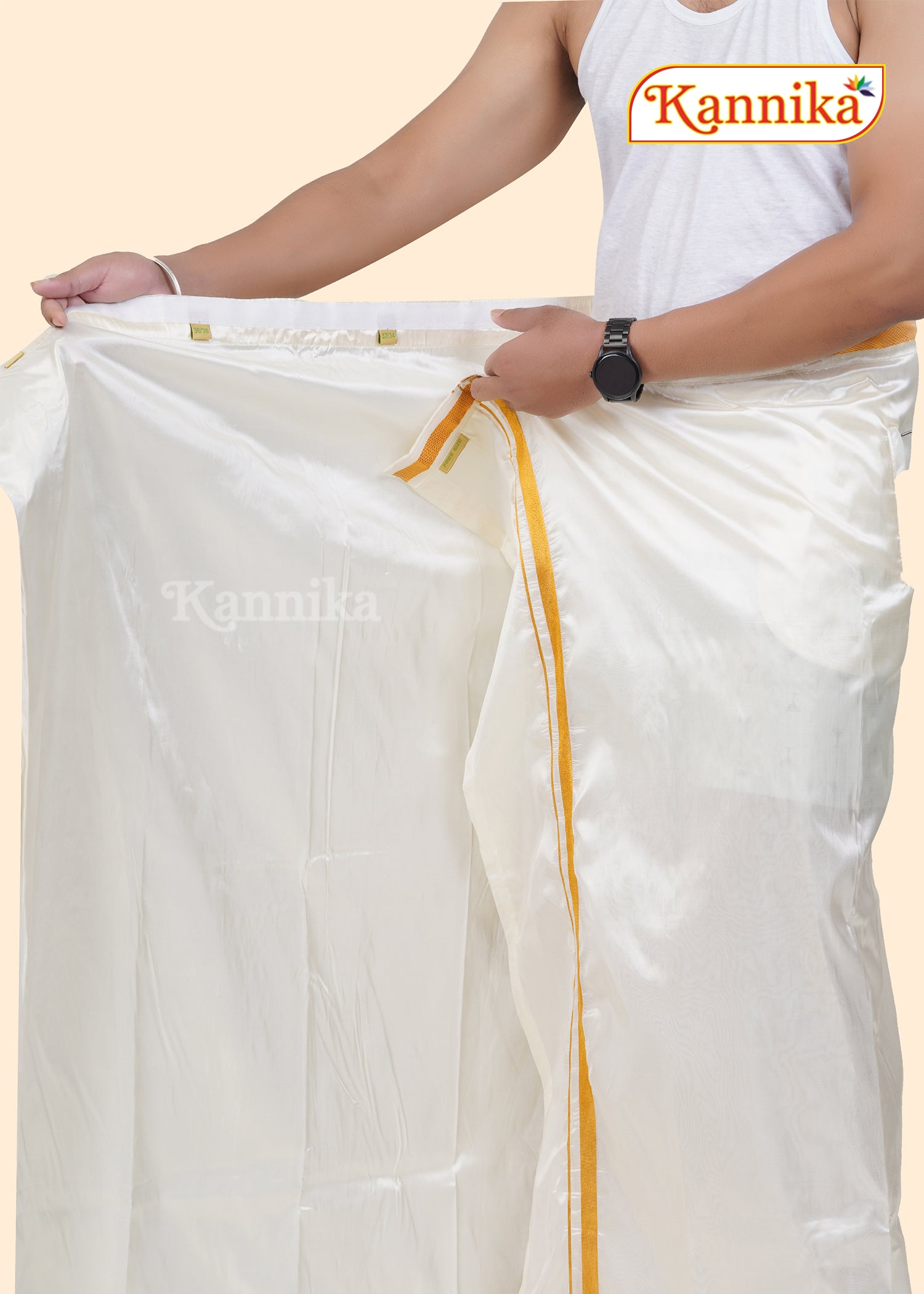 Ottiko Kattiko Dhoti | 5 Inch Jari Dhoti | Velcro Silk Mix Dhoti