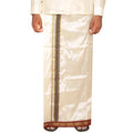 Art Silk Special 5 Kan Cream Dhoti | Double Layer | Mayilkan Border | Kannika