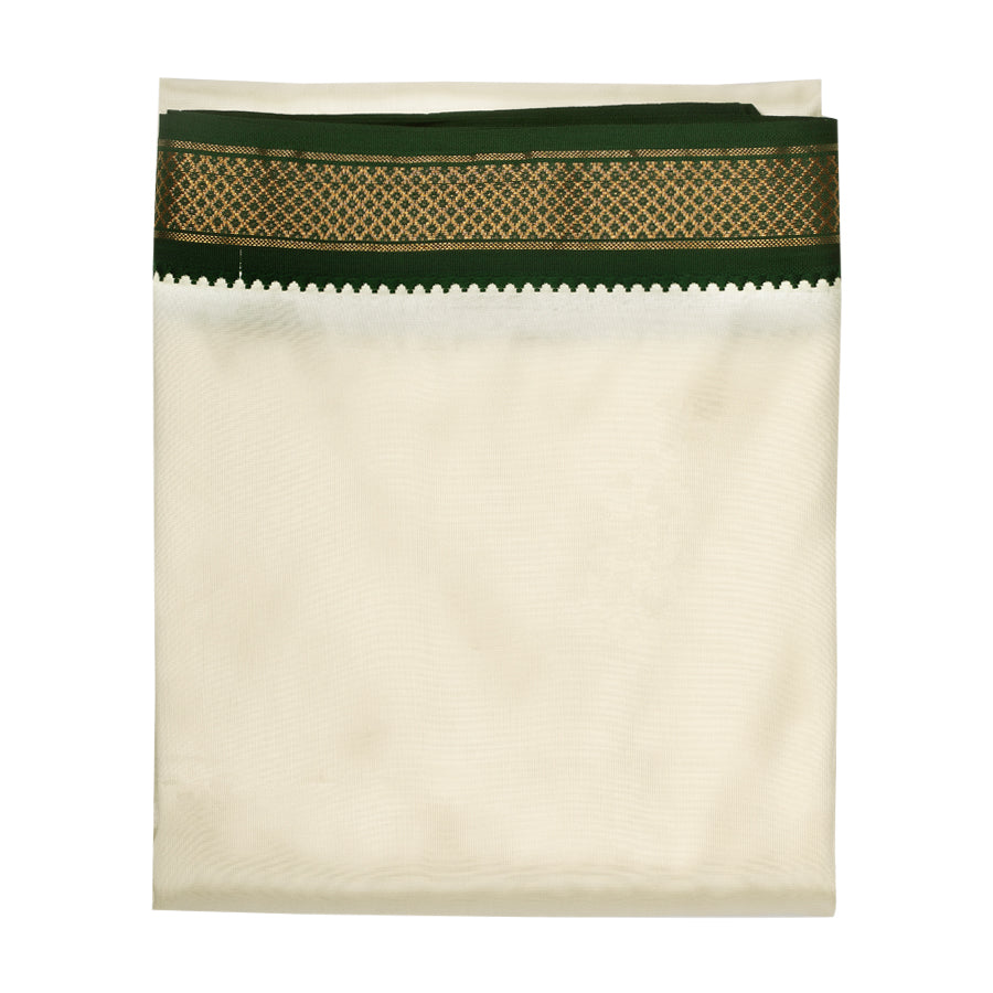 Art Silk 5 Kan Cream Velcro Dhoti | Double Layer | Mayilkan Border | Kannika