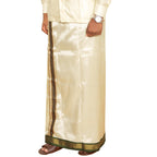 Art Silk Special 7 Kan Cream Dhoti | Double Layer | Mayilkan Border | Kannika