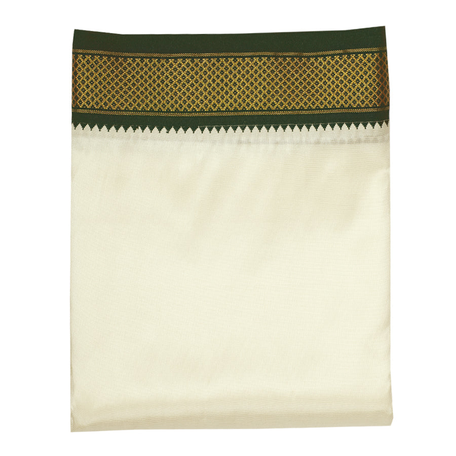 Art Silk 7 Kan Cream Velcro Dhoti | Double Layer | Mayilkan Border | Kannika