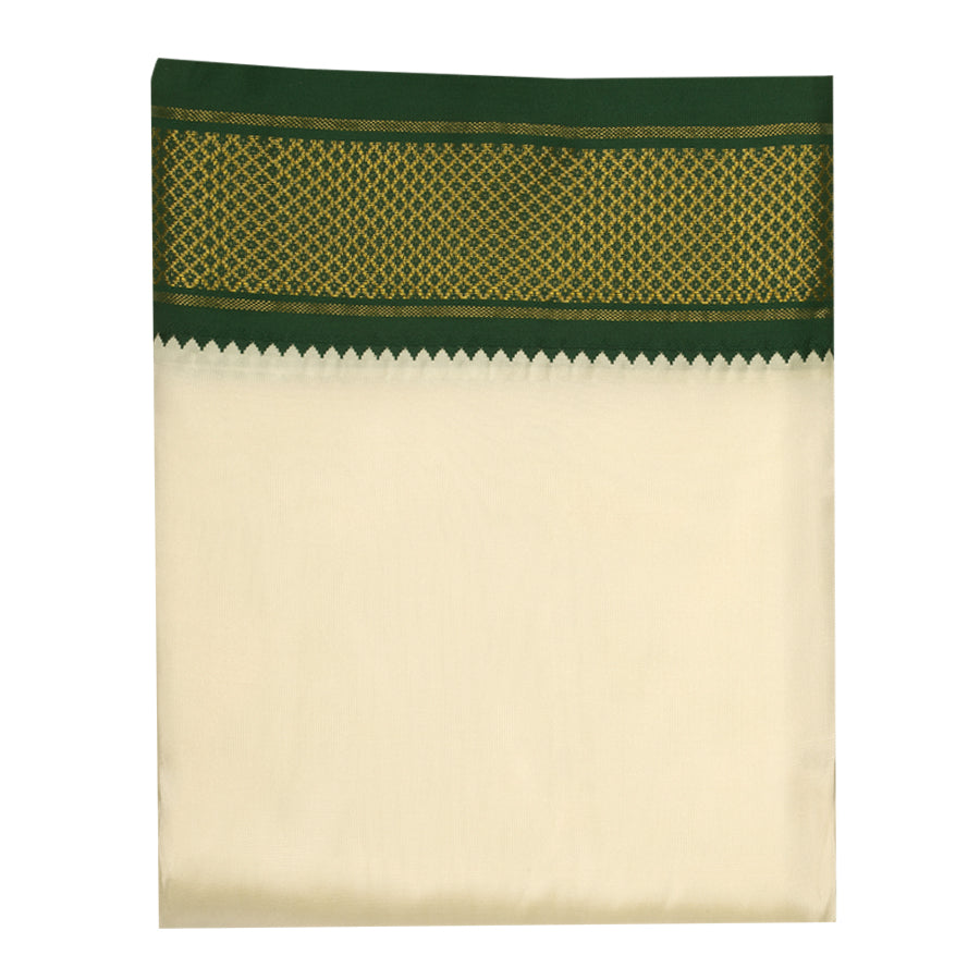 Art Silk 9 Kan Cream Velcro Dhoti | Double Layer | Mayilkan Border | Kannika