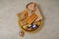 Art Silk Biscuit Mappillai Set | 3-in-1 | Double Layer | 1 1/2" Gold Jari Border