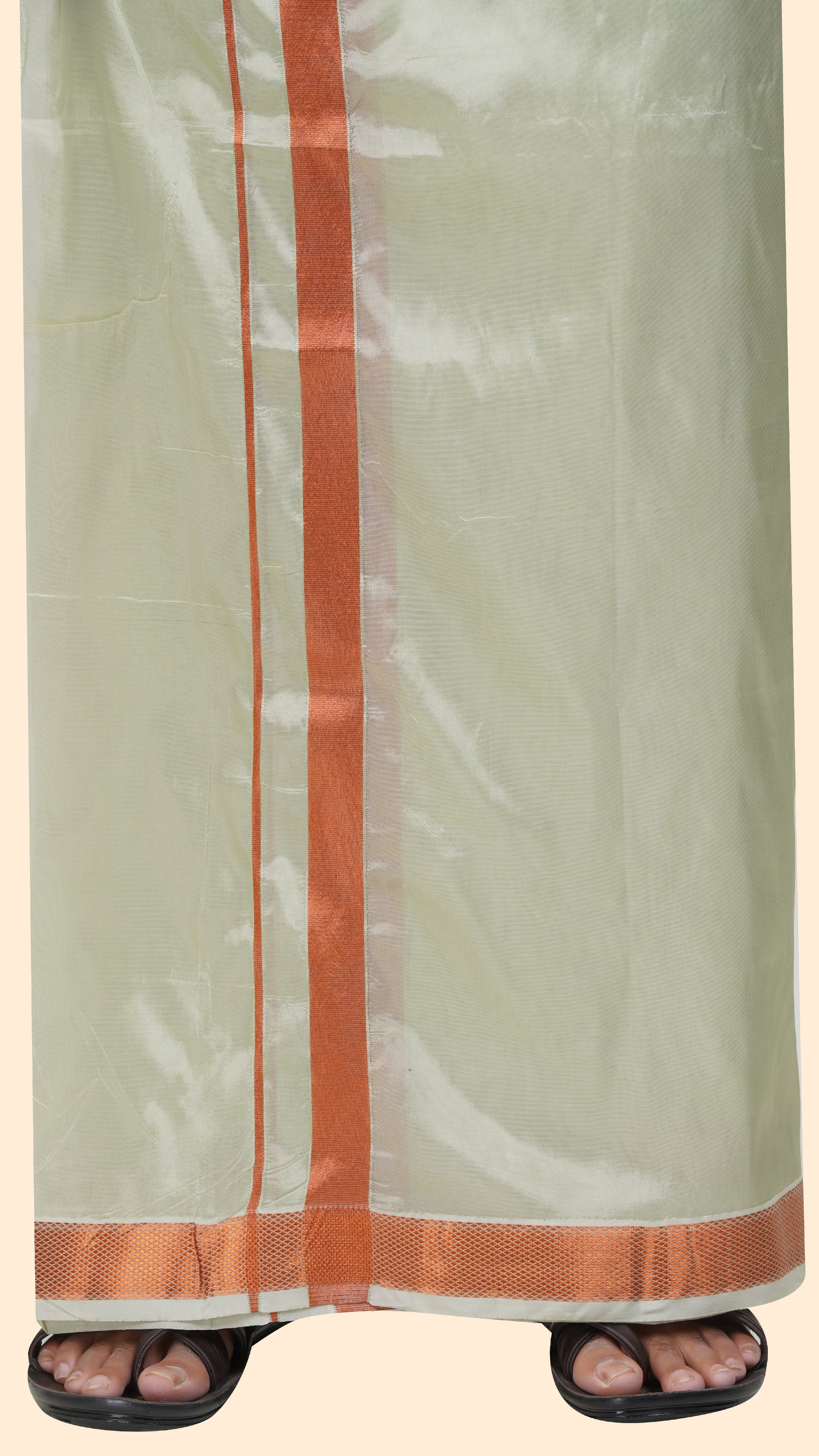 Art Silk Pista Green Velcro Mappillai Set | 3-in-1 | Double Layer | 1 1/2" Gold Jari Border