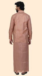 Art Silk Cooper Mappillai Set | 3-in-1 | Double Layer | 1 1/2" Gold Jari Border