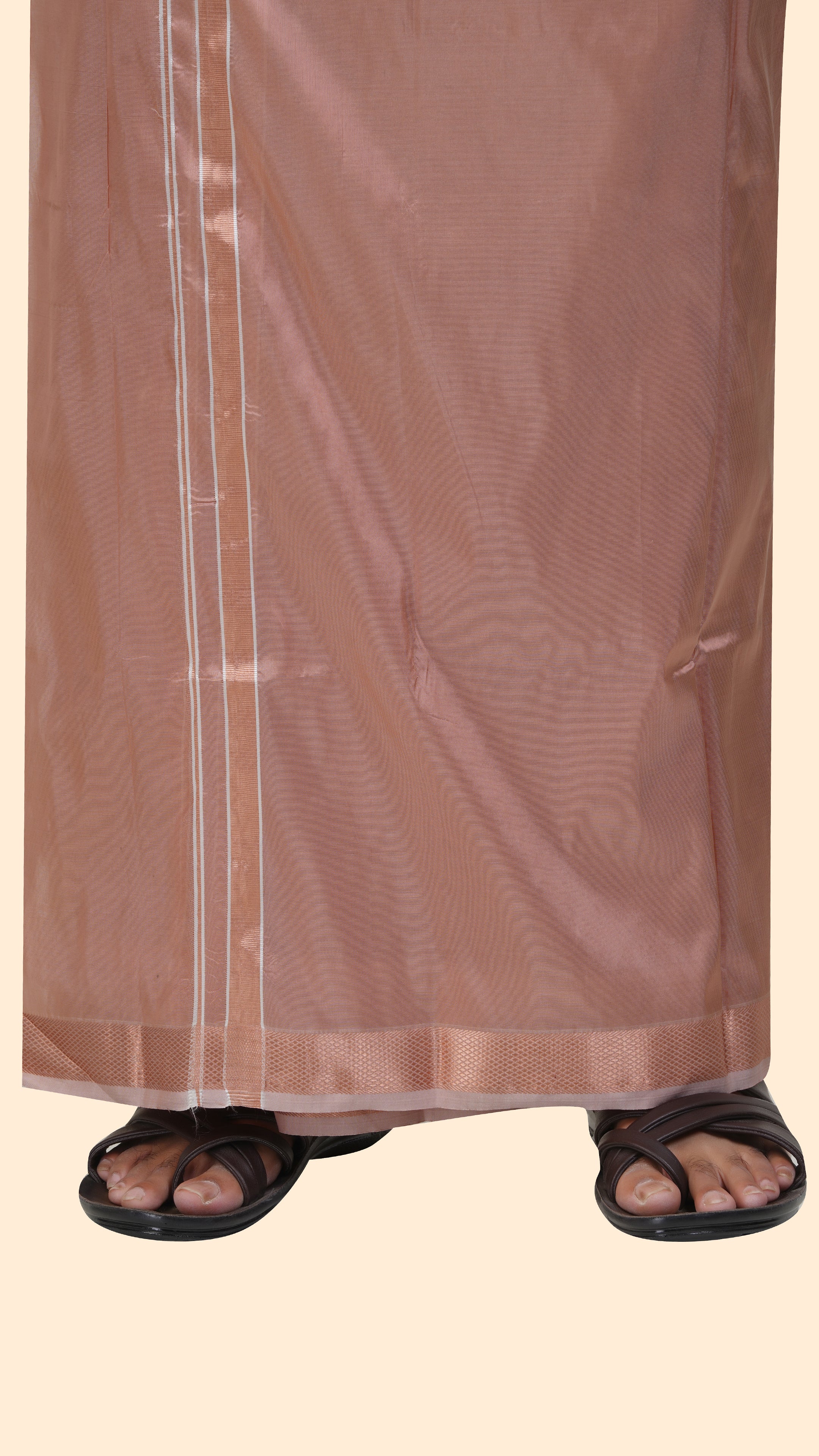 Art Silk Cooper Velcro Mappillai Set | 3-in-1 | Double Layer | 1 1/2" Gold Jari Border