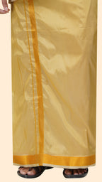 Art Silk Mustard Mappillai Set | 3-in-1 | Double Layer | 1 1/2" Gold Jari Border