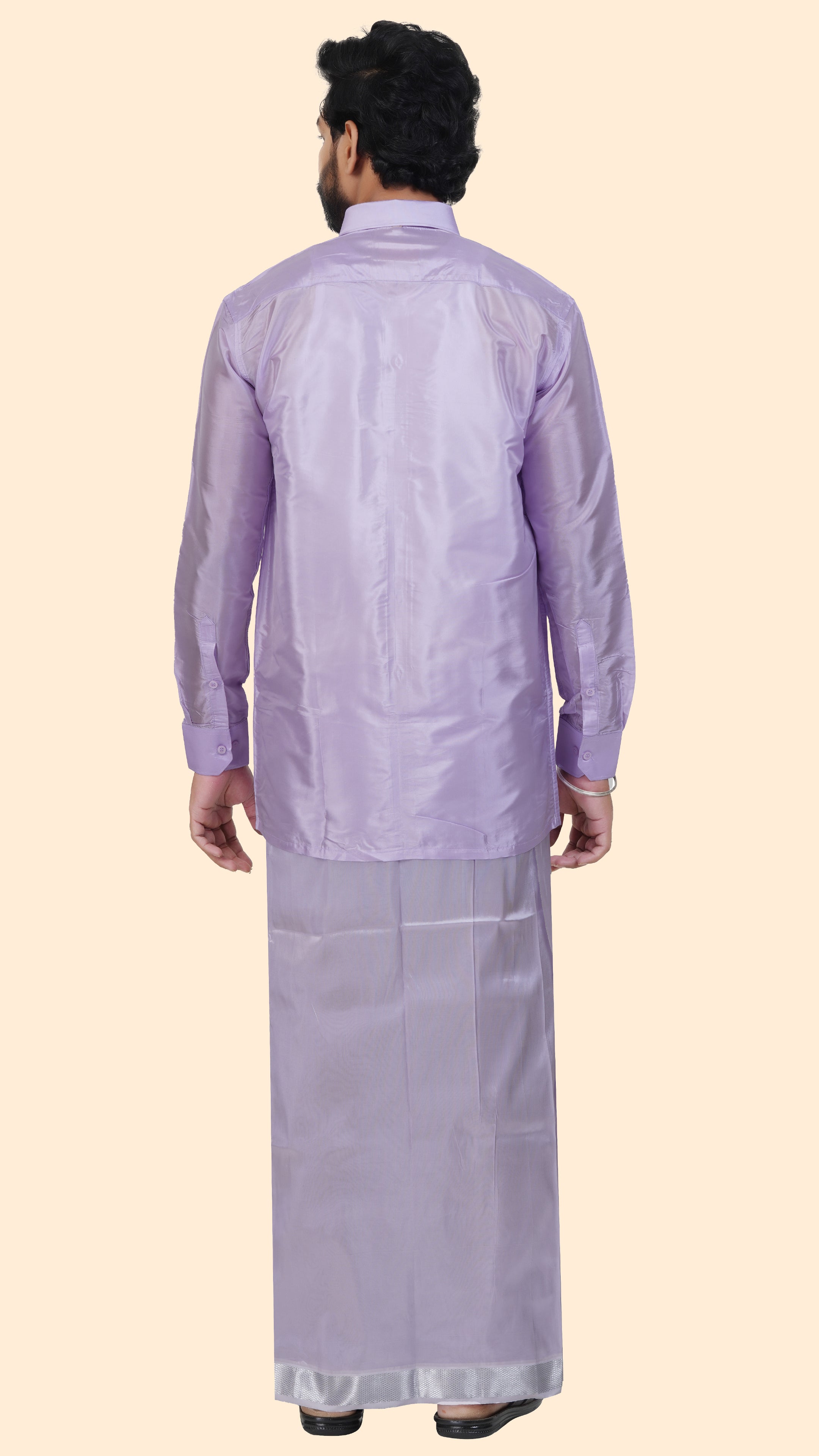 Art Silk Lavander Velcro Mappillai Set | 3-in-1 | Double Layer | 1 1/2" Gold Jari Border