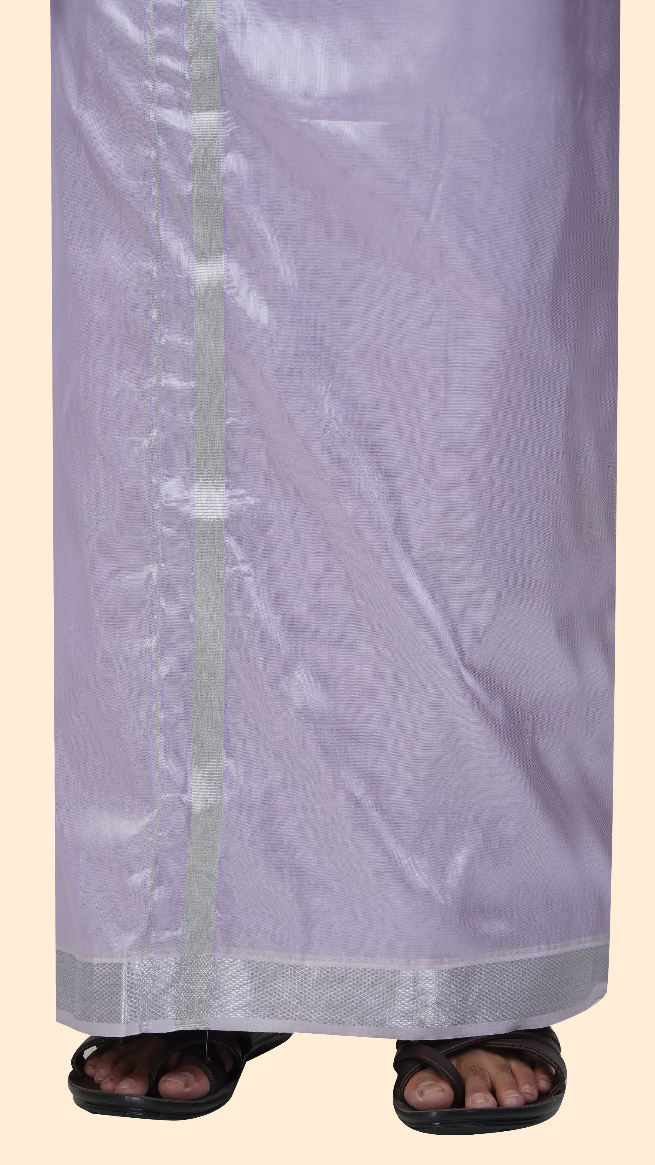 Art Silk Lavander Velcro Mappillai Set | 3-in-1 | Double Layer | 1 1/2" Gold Jari Border