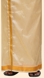 Art Silk Biscuit Mappillai Set | 3-in-1 | Double Layer | 1 1/2" Gold Jari Border