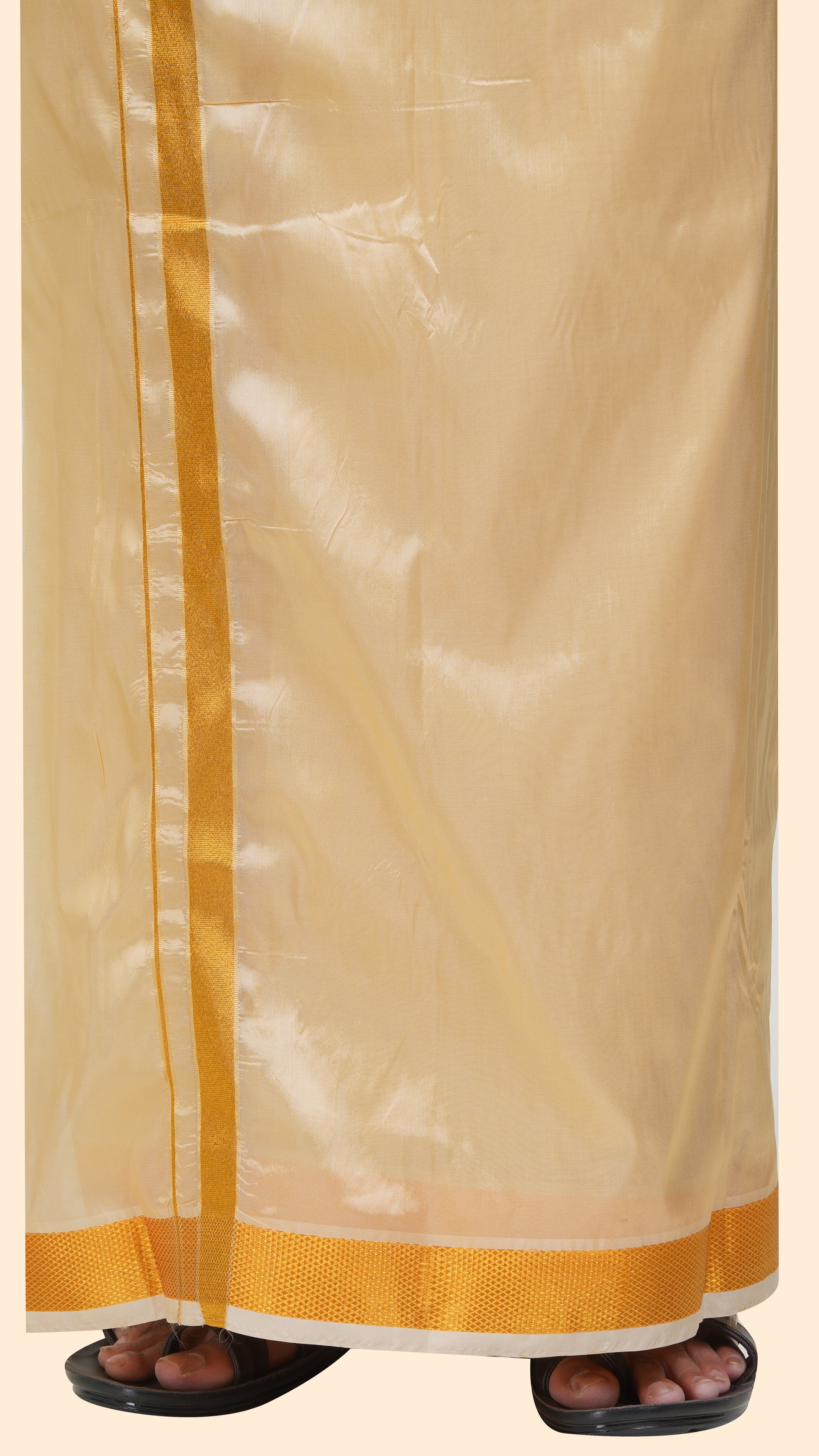 Art Silk Biscuit Velcro Mappillai Set | 3-in-1 | Double Layer | 1 1/2" Gold Jari Border