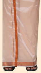 Art Silk Coral Mappillai Set | 3-in-1 | Double Layer | 1 1/2" Gold Jari Border