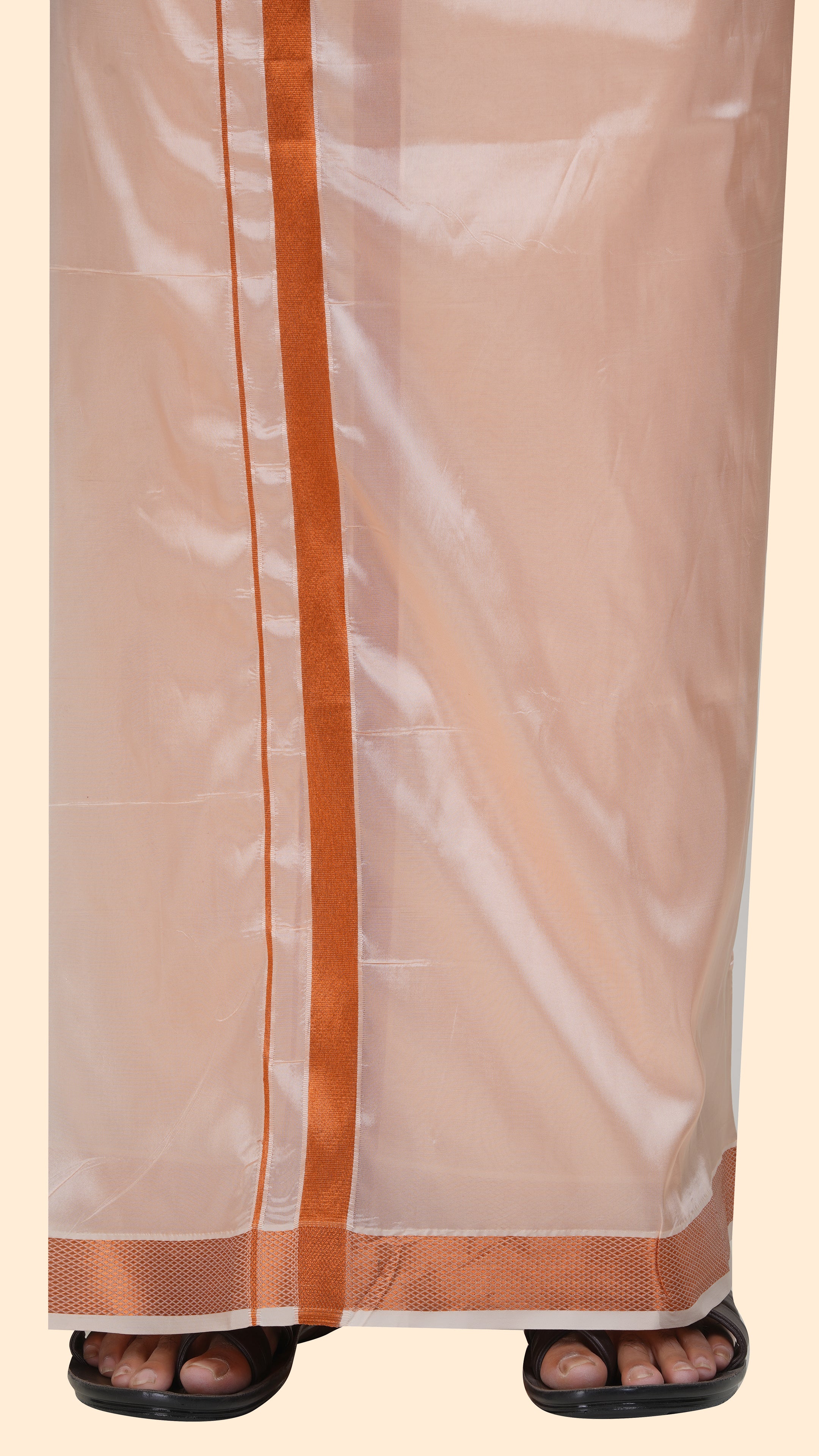 Art Silk Coral Velcro Mappillai Set | 3-in-1 | Double Layer | 1 1/2" Gold Jari Border
