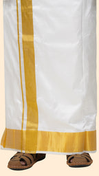 Pure Silk Cream Dhoti | Double Layer | 3" Gold Jari Border