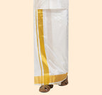 Pure Silk Cream Dhoti | Double Layer | 3 1/2" Gold Jari Border