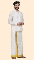 Pure Silk Cream Dhoti | Double Layer | 2" Gold Jari Border