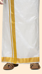 Pure Silk Cream Dhoti | Double Layer | 1 1/2" Gold Jari Border