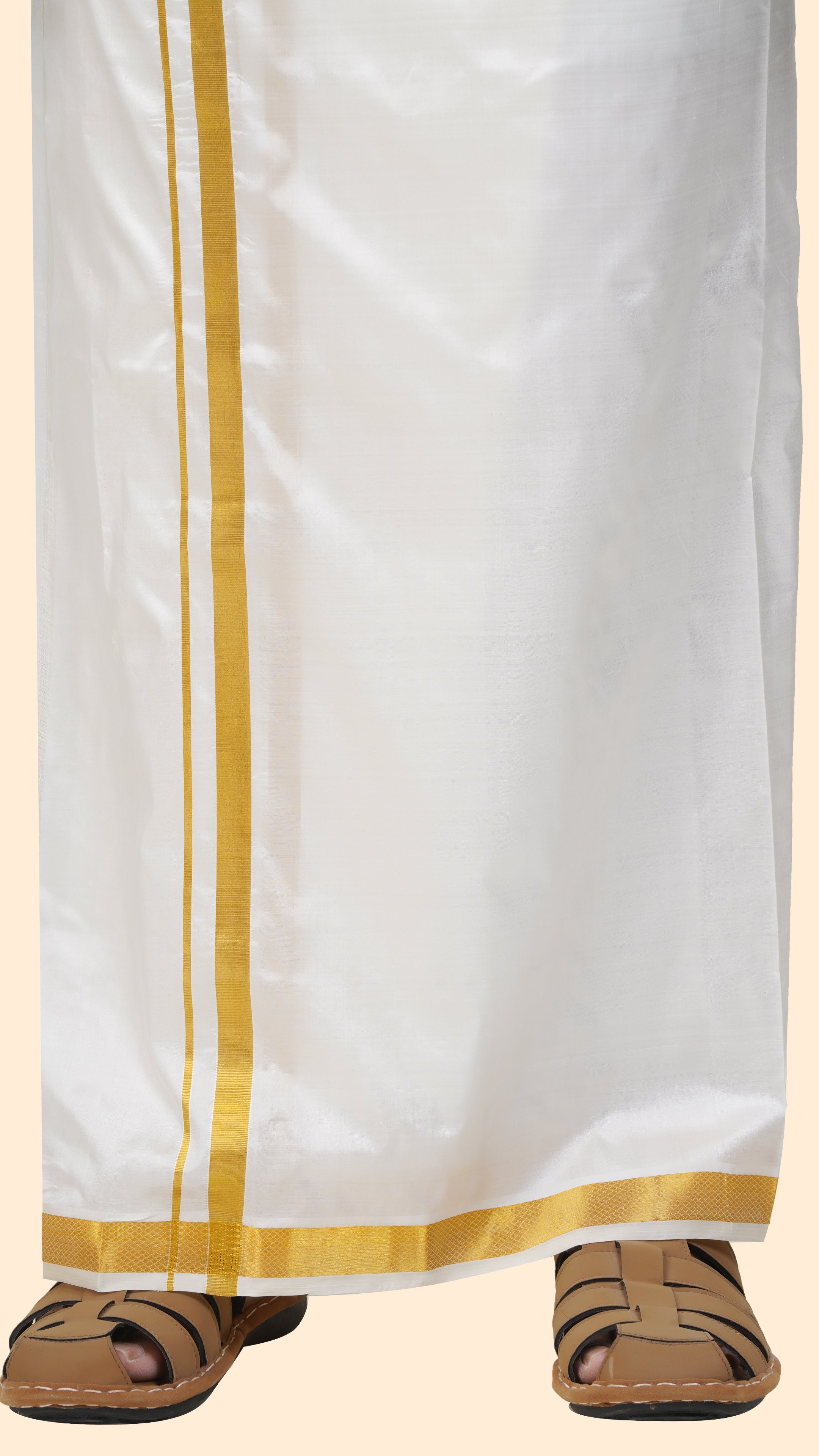 Pure Silk Cream Dhoti | Double Layer | 1" Gold Jari Border