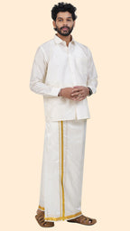 Pure Silk Cream Dhoti | Double Layer | 1" Gold Jari Border