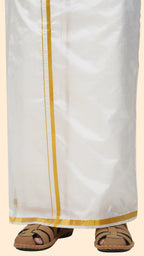 Pure Silk Cream Dhoti | Double Layer | 1/2" Gold Jari Border