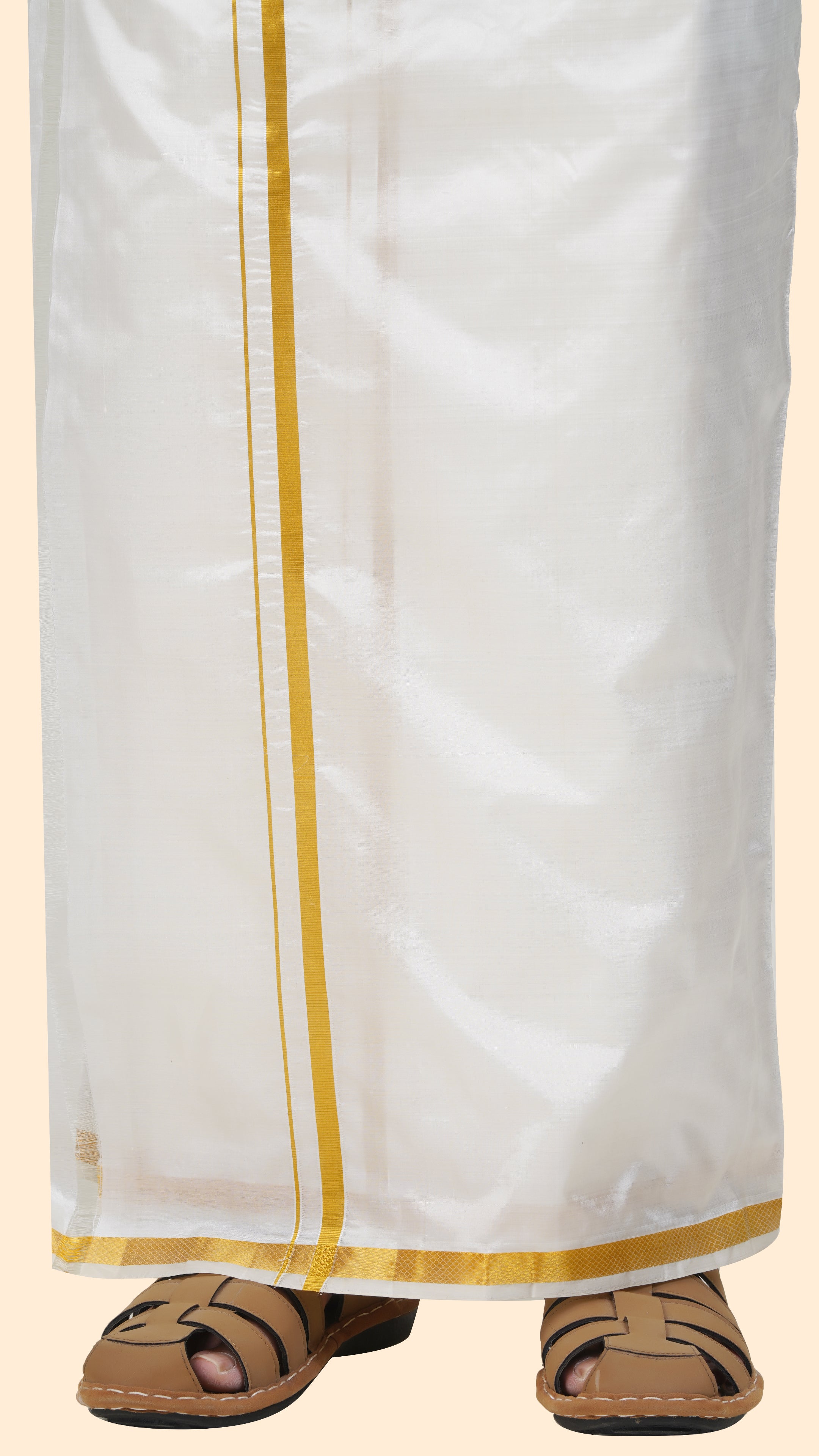 Pure Silk Cream Dhoti | Double Layer | 1/2" Gold Jari Border