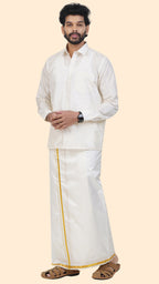 Pure Silk Cream Dhoti | Double Layer | 1/2" Gold Jari Border