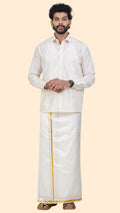 Pure Silk Cream Dhoti | Double Layer | 1/2" Gold Jari Border