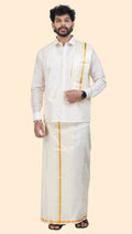 Art Silk Cream Dhoti – Double Layer | 1/2" Gold Jari Border