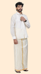 Art Silk Cream Dhoti – Double Layer | 1/2" Gold Jari Border