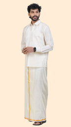 Art Silk Cream Dhoti – Double Layer | 1/2" Gold Jari Border
