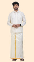 Art Silk Special Cream Velcro Dhoti | Double Layer | 1/2" Gold Jari Border
