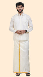 Art Silk Cream Dhoti – Double Layer | 1/2" Gold Jari Border