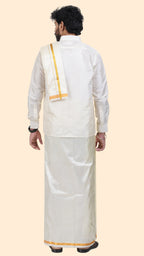 Art Silk Cream Dhoti – Double Layer | 1/2" Gold Jari Border