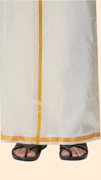 Art Silk Cream Dhoti – Double Layer | 1/2" Gold Jari Border