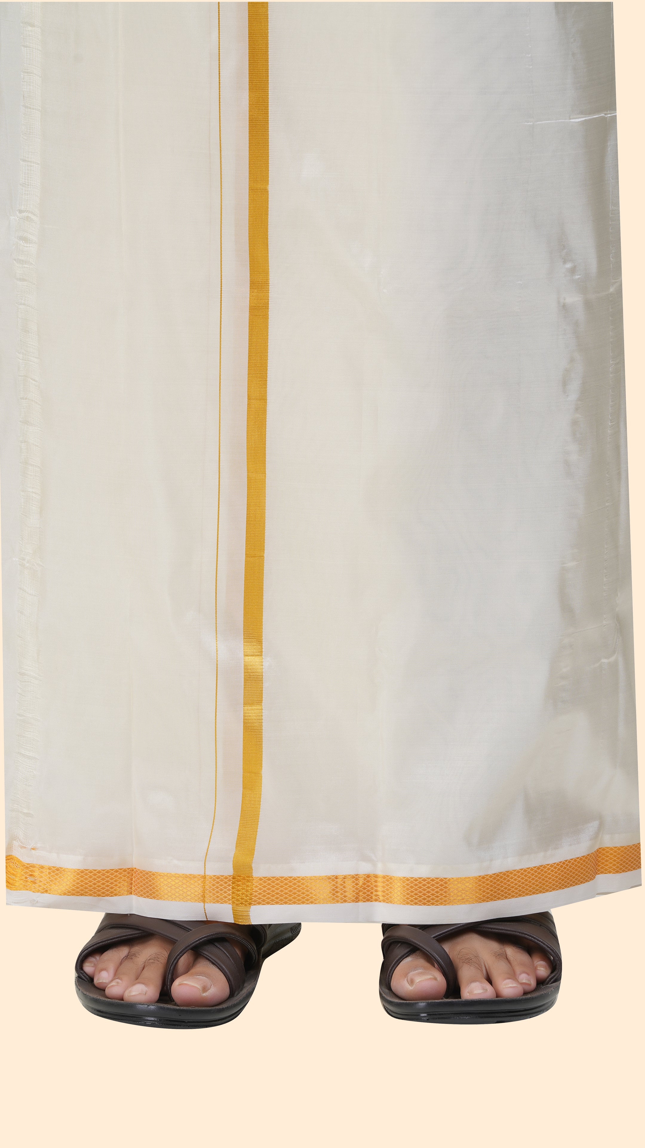 Art Silk Cream Dhoti – Double Layer | 1/2" Gold Jari Border