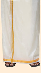 Art Silk Cream Dhoti | Double Layer | 1 1/2" Gold Jari Border
