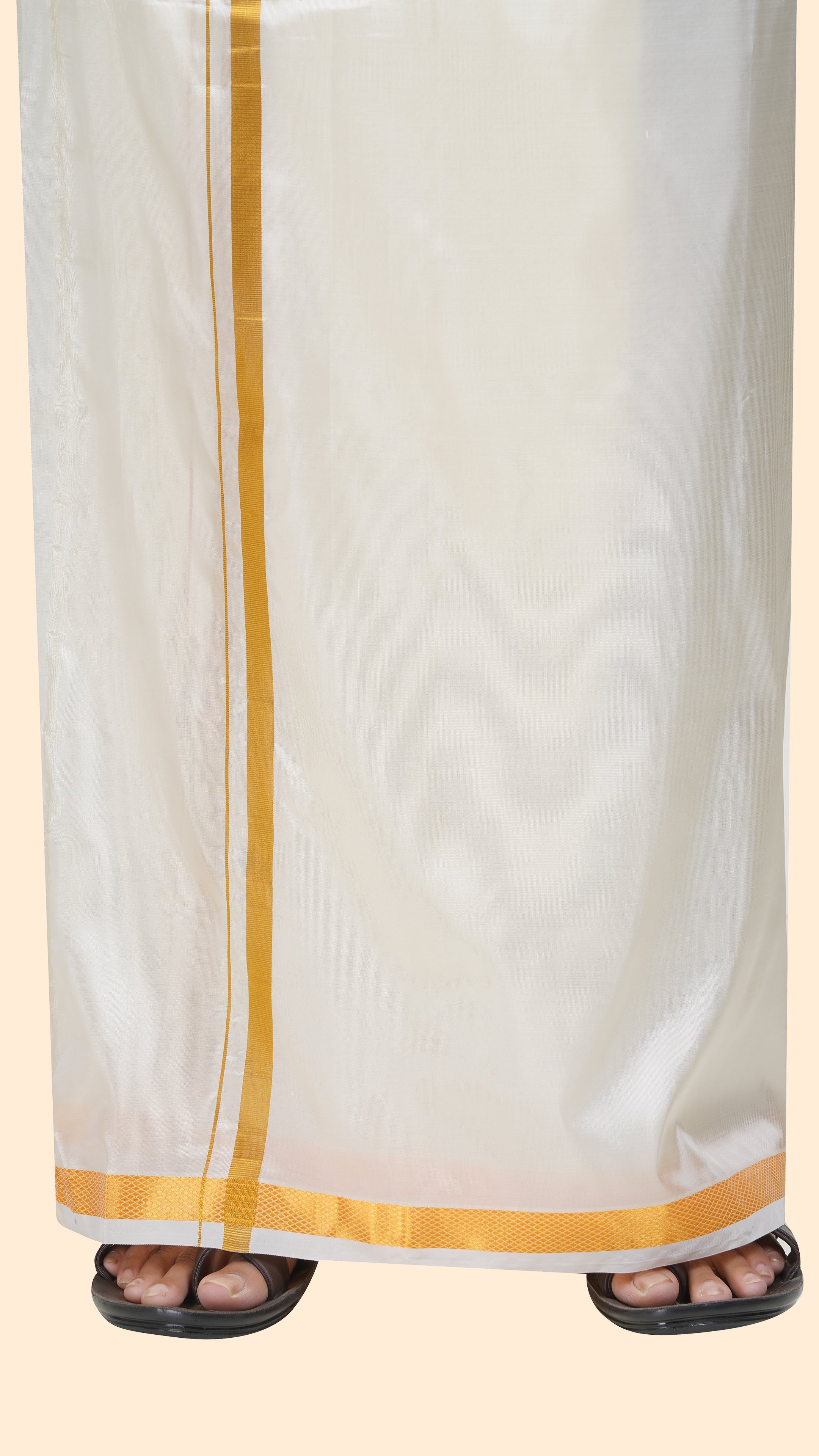Art Silk Cream Dhoti | Double Layer | 1 1/2" Gold Jari Border