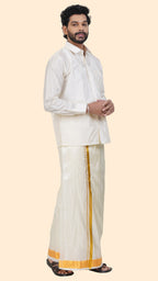 Art Silk Cream Dhoti | Double Layer | 2" Gold Jari Border