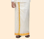 Art Silk Cream Dhoti | Double Layer | 2" Gold Jari Border