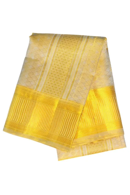 Signature Wear | 3 Inch Zari Border | Pure Silk Emboss Tissue Dhoti | Kannika Dhotis
