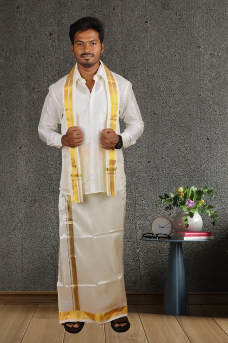 Manamagan Set | 2 Inch Jari Border | Art Silk Special Veshti | Kannika Dhotis