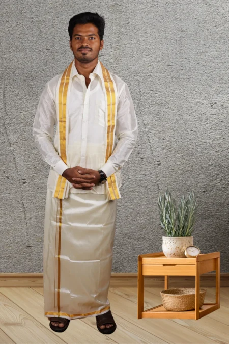 Kalyana Set | 1/2 Inch Zari Border | Art Silk Special Dhoti | Kannika Dhotis