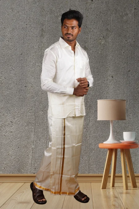 Traditional Veshti | 1 Inch Zari Border | Art Silk Special Dhoti | Kannika Dhotis