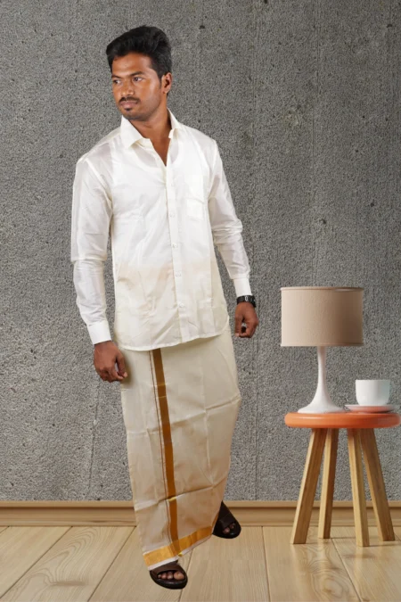 Traditional Veshti | 1 1/2 Inch Zari Border | Art Silk Special Dhoti | Kannika Dhotis
