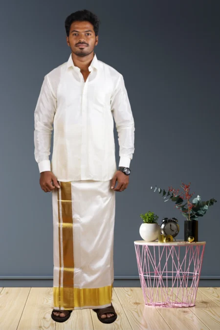 Classic Pure Silk Dhoti - 4 Inch Border for Men