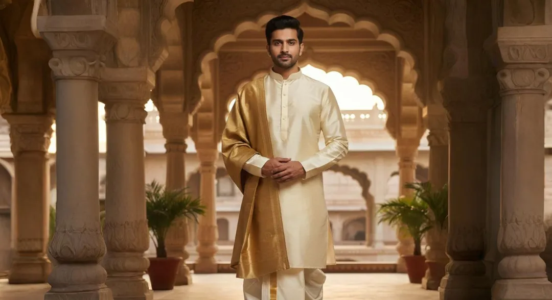 Luxury silk shirt and dhoti set